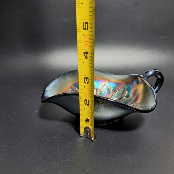 Dugan Carnival Glass Leaf Rays Tri-Corner Nappy Dish Iridescent Finish - Picture 12 of 14